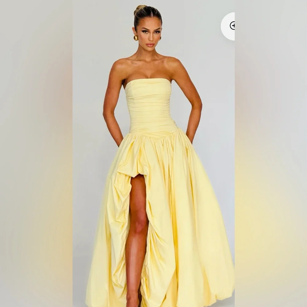 YELLOW LONG Elegant Strapless Evening Gown - Picture 9 of 16